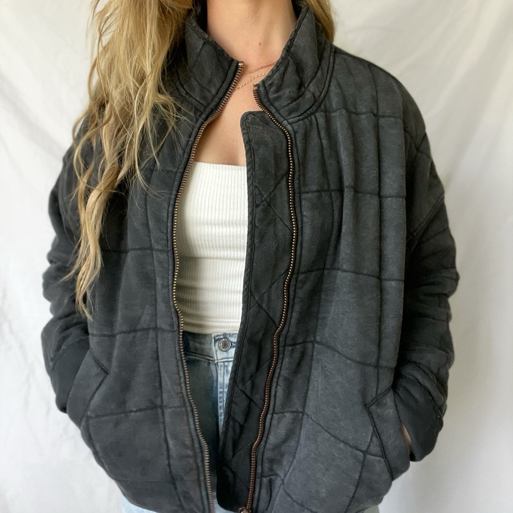 Charcoal Quilted Dolman Jacket